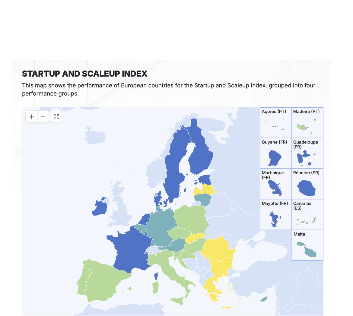 Screeenshot of the European Startup and Scaleup Scoreboard online tool